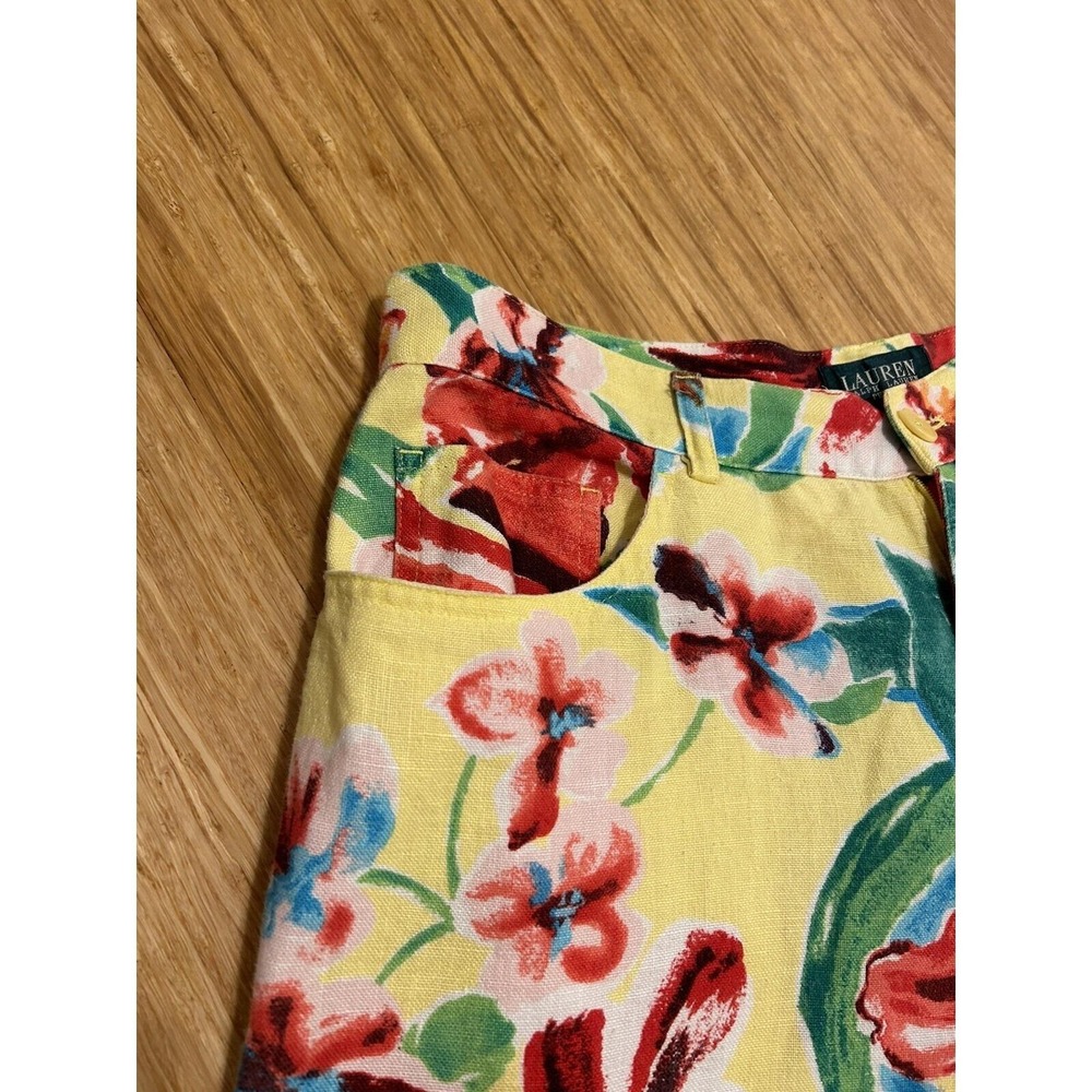 Lauren Ralph Lauren 12P vintage linen resort floral high waisted cropped pants - Picture 8 of 12